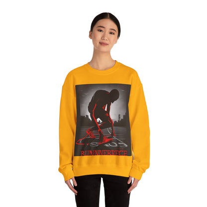 boostlete-mile-by-mile-scene-runner-grainy-bold-0168 — Unisex Heavy Blend Crewneck Sweatshirt (Gildan)