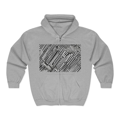 boostlete-mile-by-mile-pattern-barcode-monoline-0059 — Unisex Heavy Blend Full-Zip Hooded Sweatshirt
