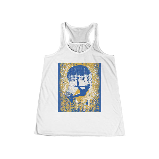 boostlete-field-day-icon-swimmer-halftone-paper-0246 — Women's Flowy Racerback Tank (B+C 8800)