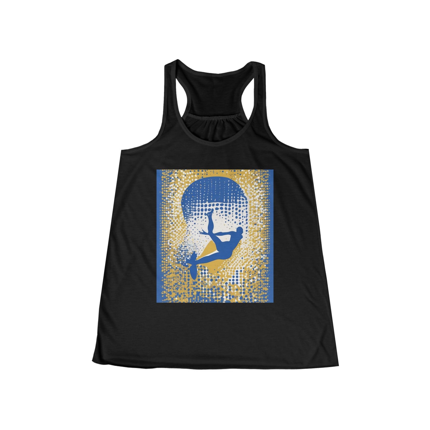boostlete-field-day-icon-swimmer-halftone-paper-0246 — Women's Flowy Racerback Tank (B+C 8800)