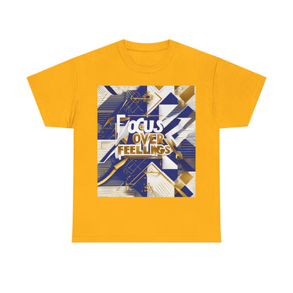 boostlete-am-crew-type-focus-over-feelings-banner-geometric-0169 — Unisex Heavy Cotton Tee (Gildan 5000)