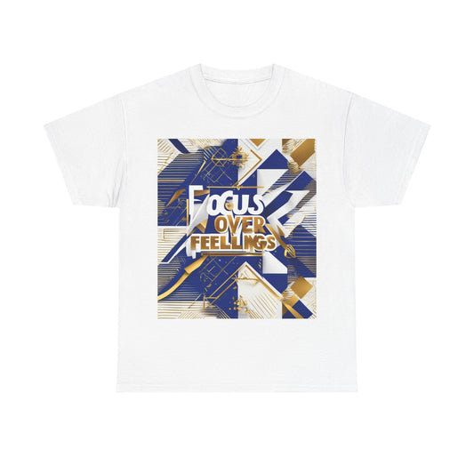 boostlete-am-crew-type-focus-over-feelings-banner-geometric-0169 — Unisex Heavy Cotton Tee (Gildan 5000)