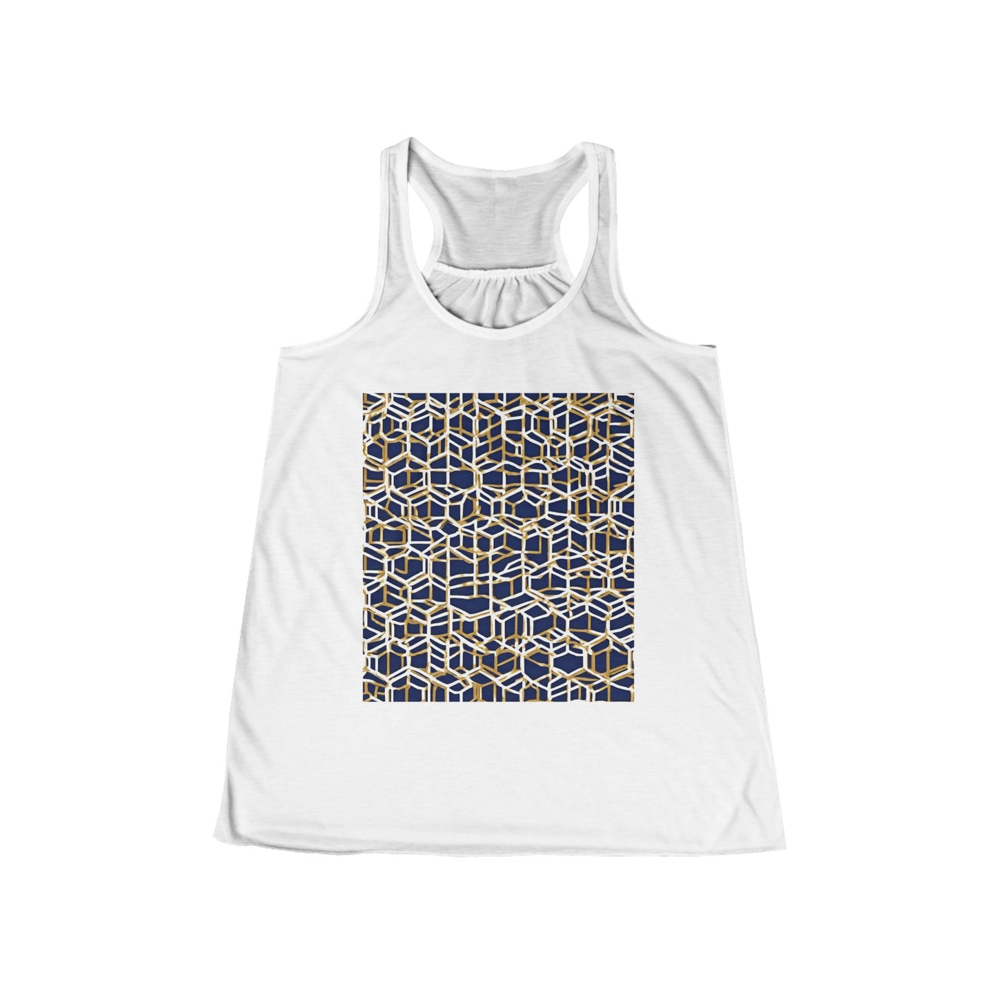 boostlete-am-crew-pattern-hex-industrial-0131 — Women's Flowy Racerback Tank (B+C 8800)