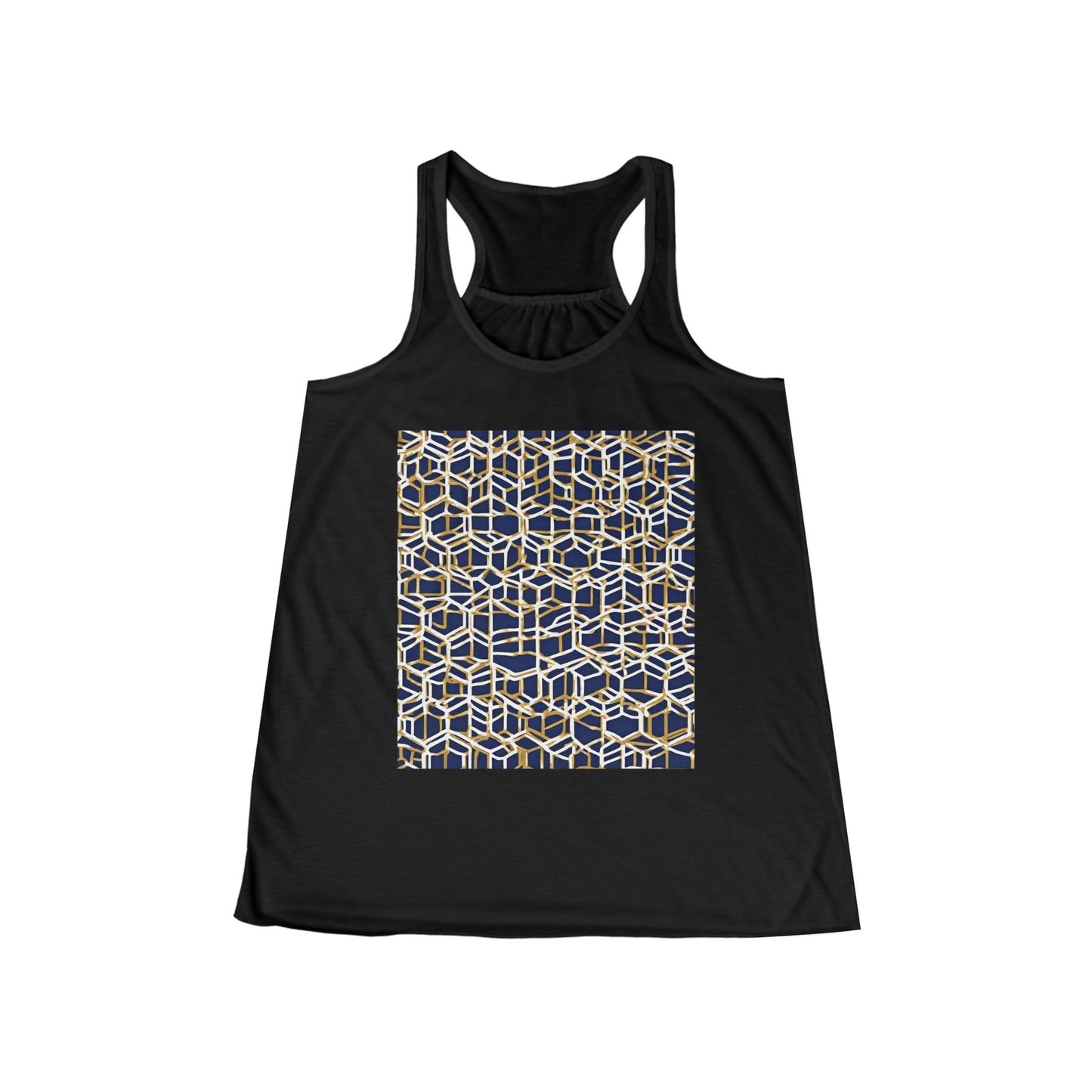boostlete-am-crew-pattern-hex-industrial-0131 — Women's Flowy Racerback Tank (B+C 8800)