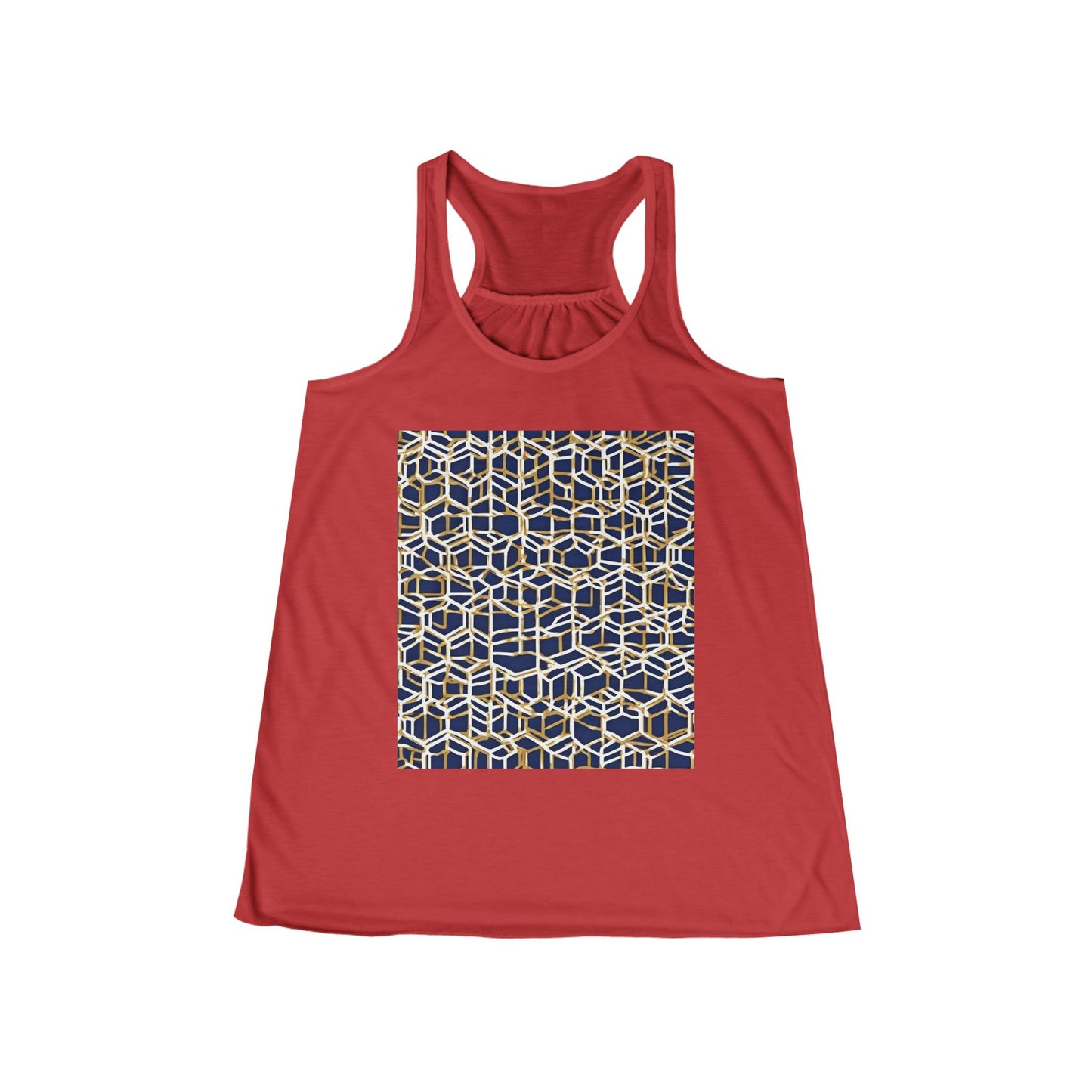 boostlete-am-crew-pattern-hex-industrial-0131 — Women's Flowy Racerback Tank (B+C 8800)