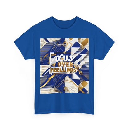 boostlete-am-crew-type-focus-over-feelings-banner-geometric-0169 — Unisex Heavy Cotton Tee (Gildan 5000)