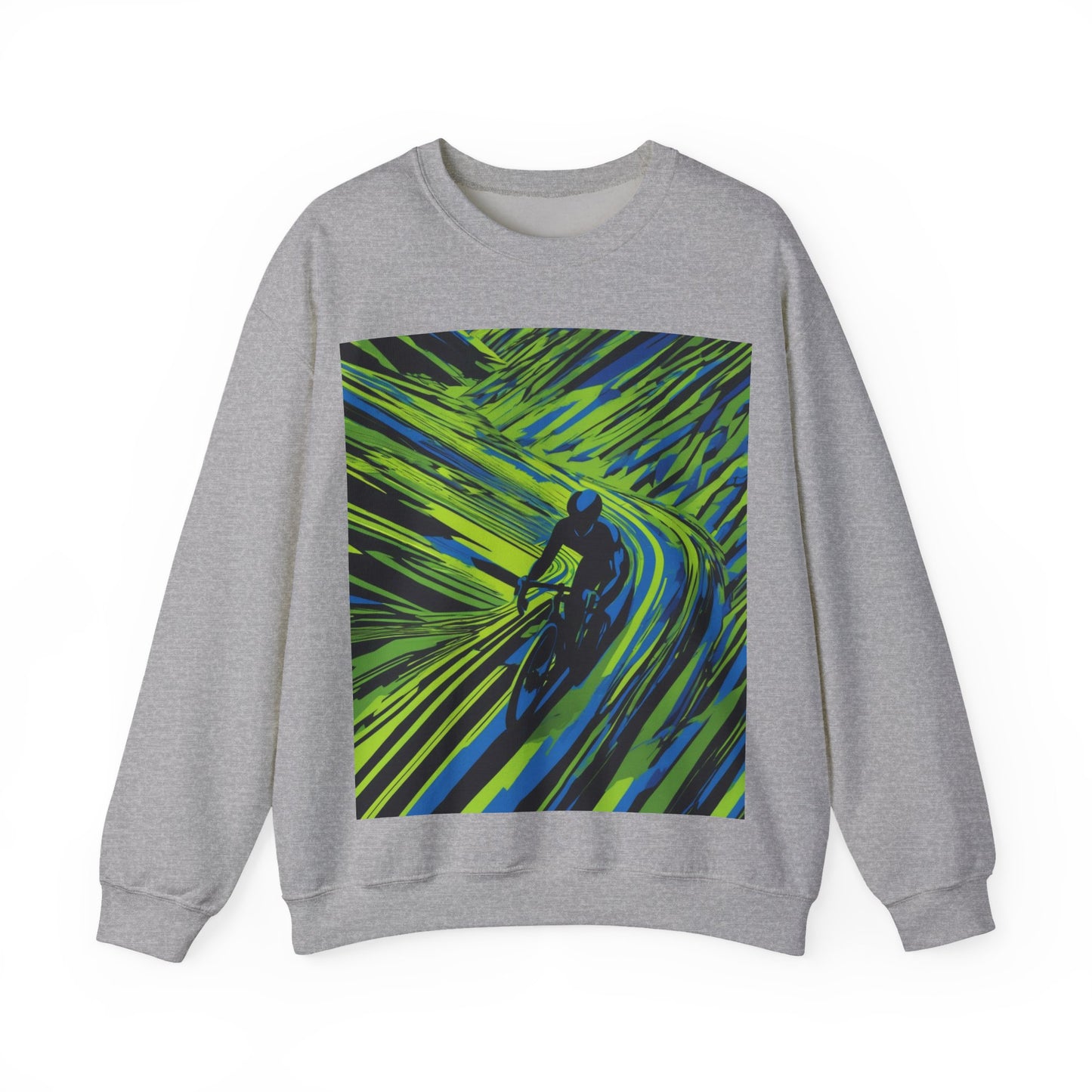 boostlete-am-crew-scene-cyclist-speed-isometric-0064 — Unisex Heavy Blend Crewneck Sweatshirt (Gildan)