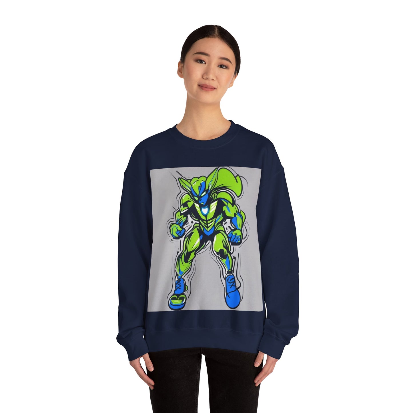 boostlete-quiet-power-type-boost-mode-on-outline-over-solid-modern-0741 — Unisex Heavy Blend Crewneck (G18000)