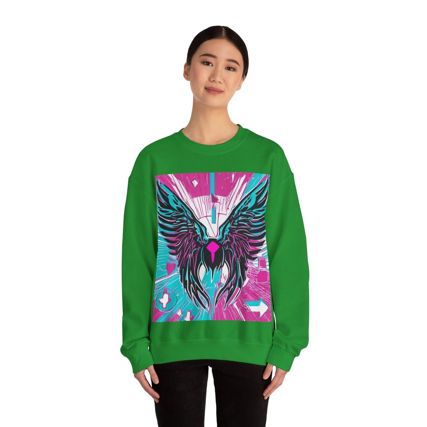 boostlete-am-crew-icon-wings-outline-line-art-0282 — Unisex Heavy Blend Crewneck Sweatshirt (Gildan)