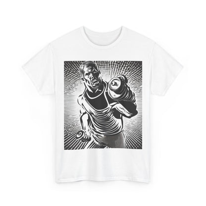 boostlete-pr-season-scene-lunge-halftone-engraved-0096 — Unisex Heavy Cotton Tee (Gildan 5000)