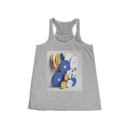 boostlete-field-day-icon-barbell-offset-geometric-0150 — Women's Flowy Racerback Tank (B+C 8800)