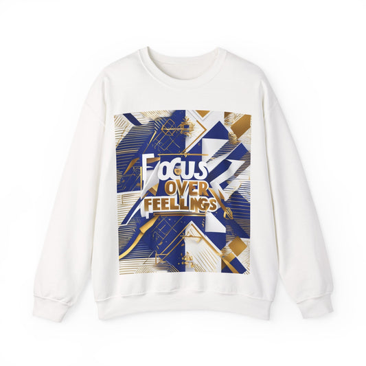 boostlete-am-crew-type-focus-over-feelings-banner-geometric-0169 — Unisex Heavy Blend Crewneck Sweatshirt (Gildan)