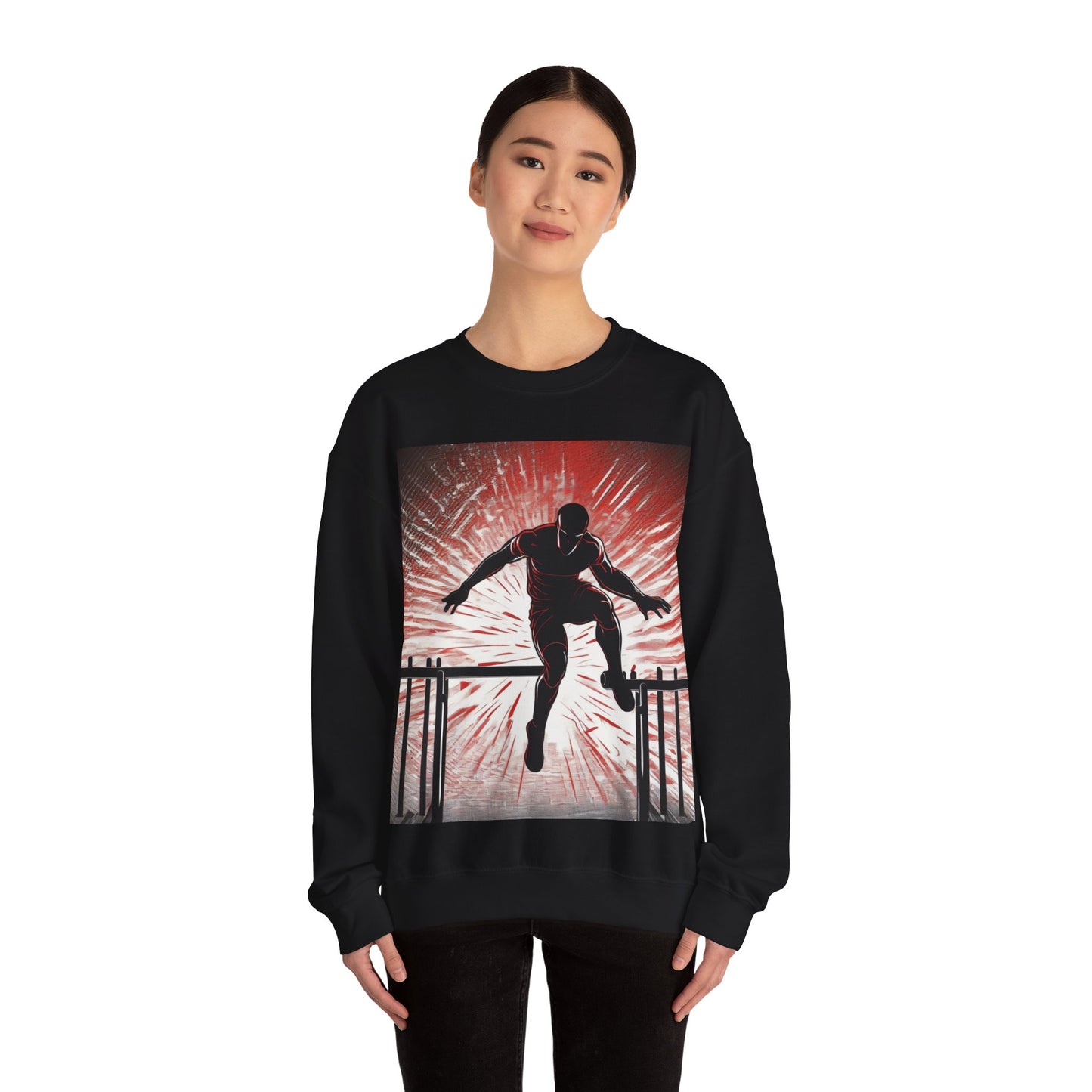 boostlete-recovery-progress-scene-hurdler-halftone-engraved-0212 — Unisex Heavy Blend Crewneck Sweatshirt (Gildan)
