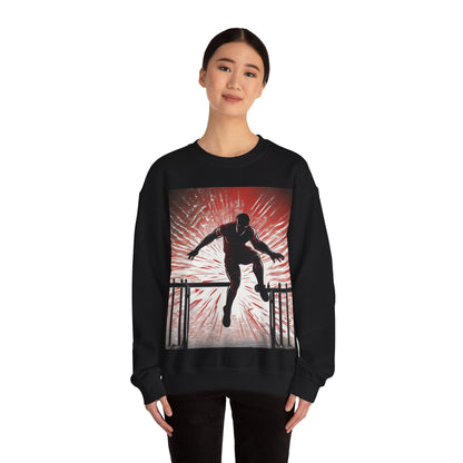 boostlete-recovery-progress-scene-hurdler-halftone-engraved-0212 — Unisex Heavy Blend Crewneck Sweatshirt (Gildan)