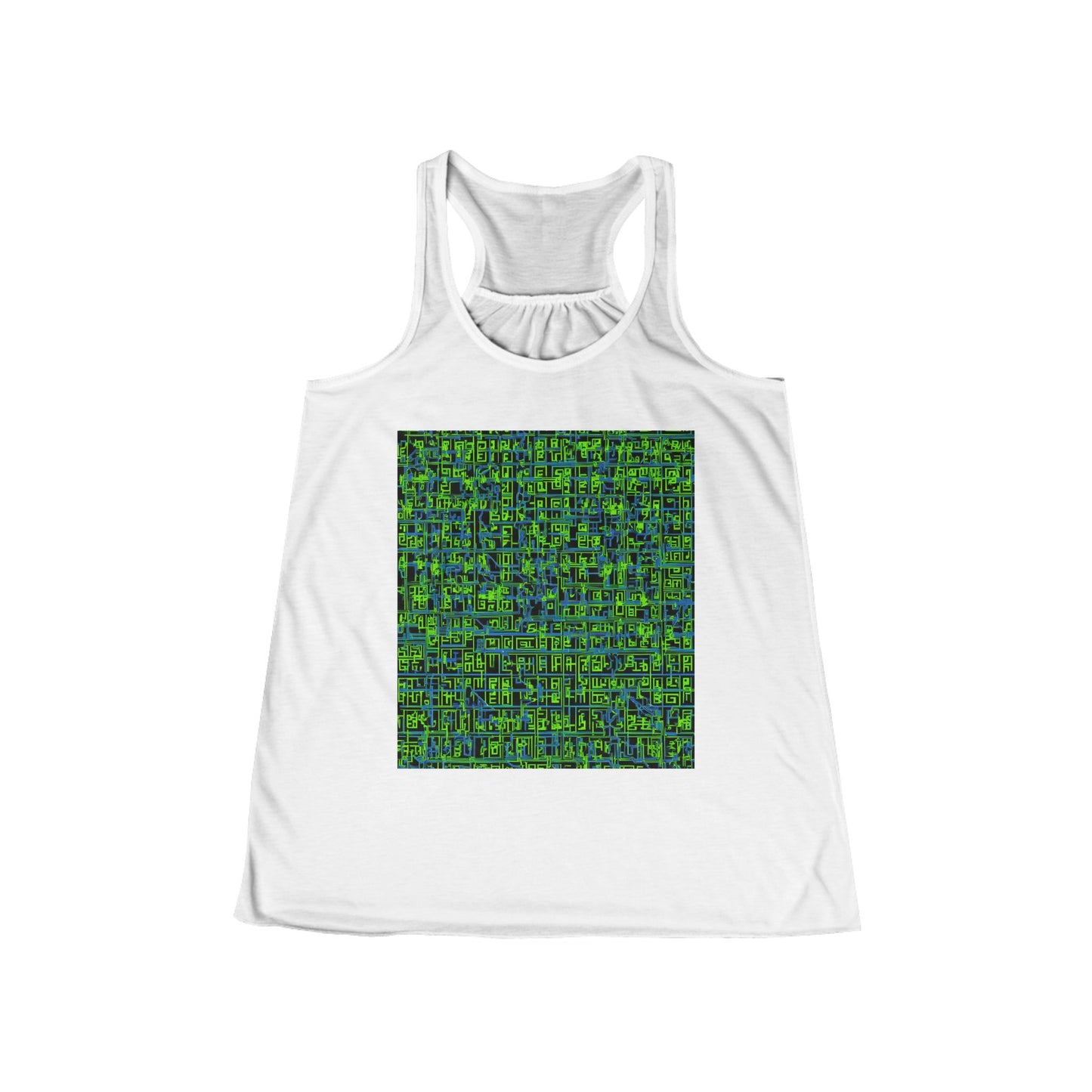 boostlete-mile-by-mile-pattern-plate-number-blueprint-0147 — Women's Flowy Racerback Tank (B+C 8800)