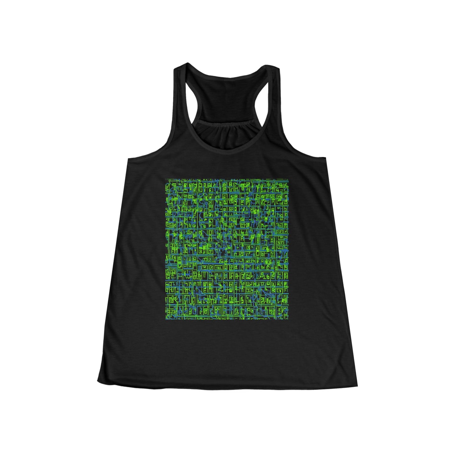 boostlete-mile-by-mile-pattern-plate-number-blueprint-0147 — Women's Flowy Racerback Tank (B+C 8800)