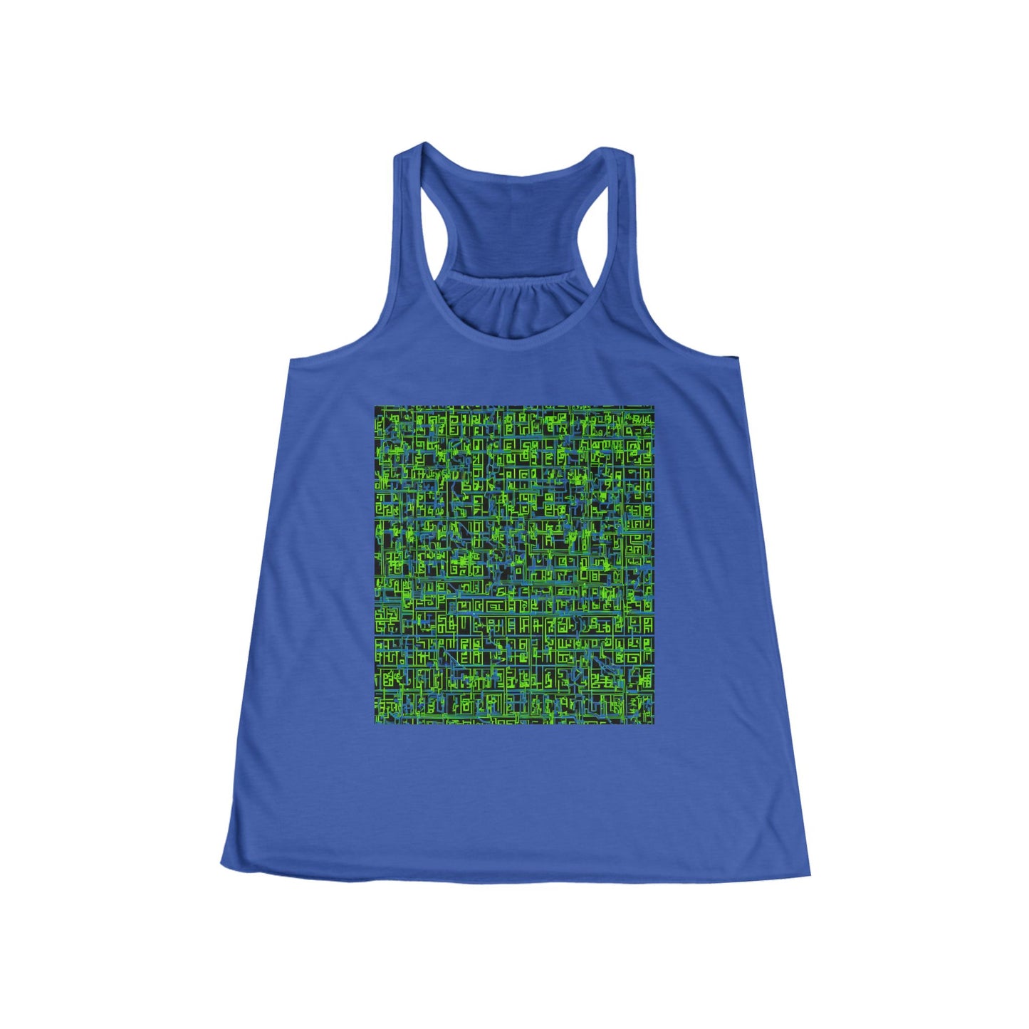 boostlete-mile-by-mile-pattern-plate-number-blueprint-0147 — Women's Flowy Racerback Tank (B+C 8800)
