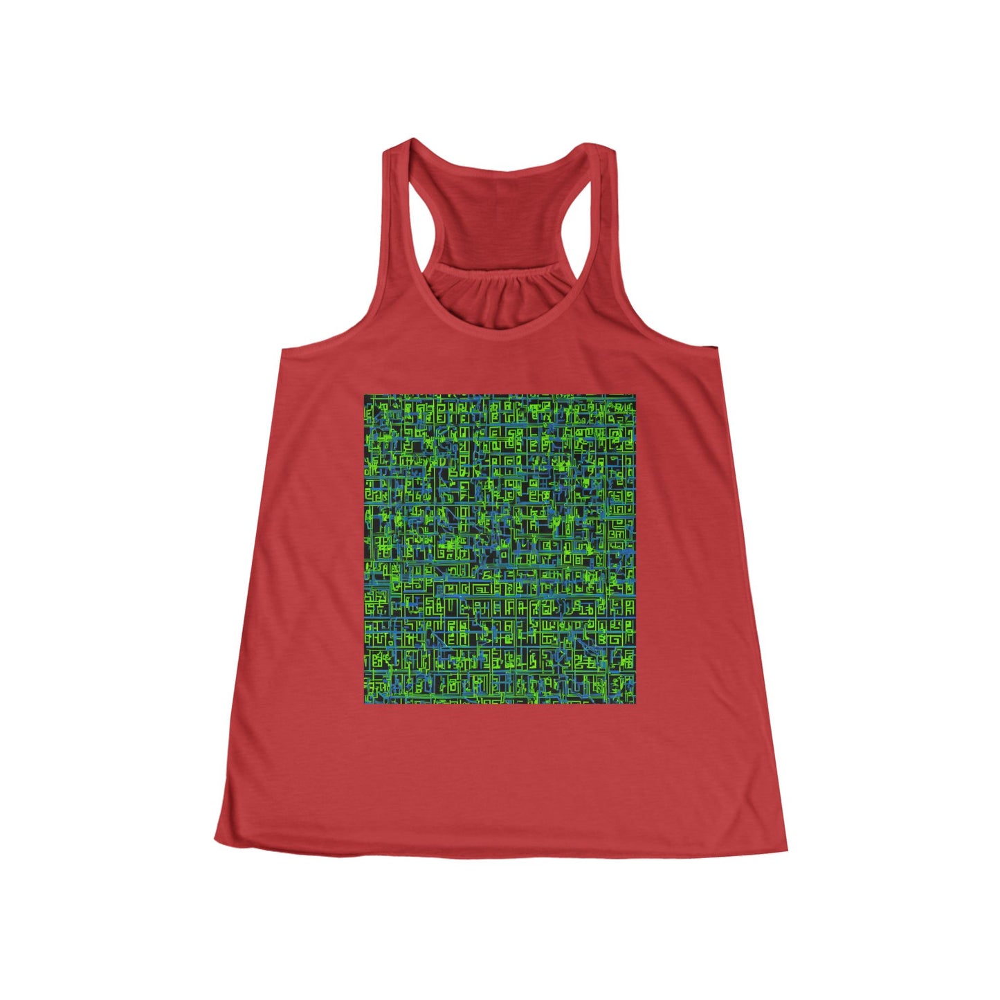 boostlete-mile-by-mile-pattern-plate-number-blueprint-0147 — Women's Flowy Racerback Tank (B+C 8800)