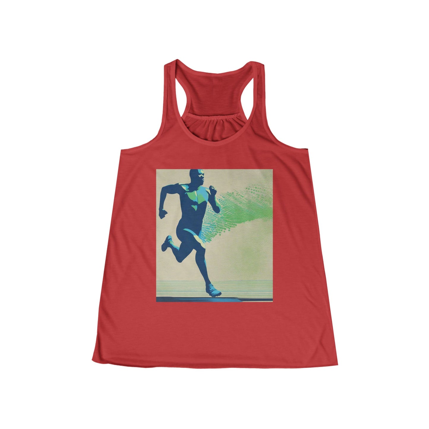 boostlete-am-crew-scene-sprinter-halftone-engraved-0092 — Women's Flowy Racerback Tank (B+C 8800)