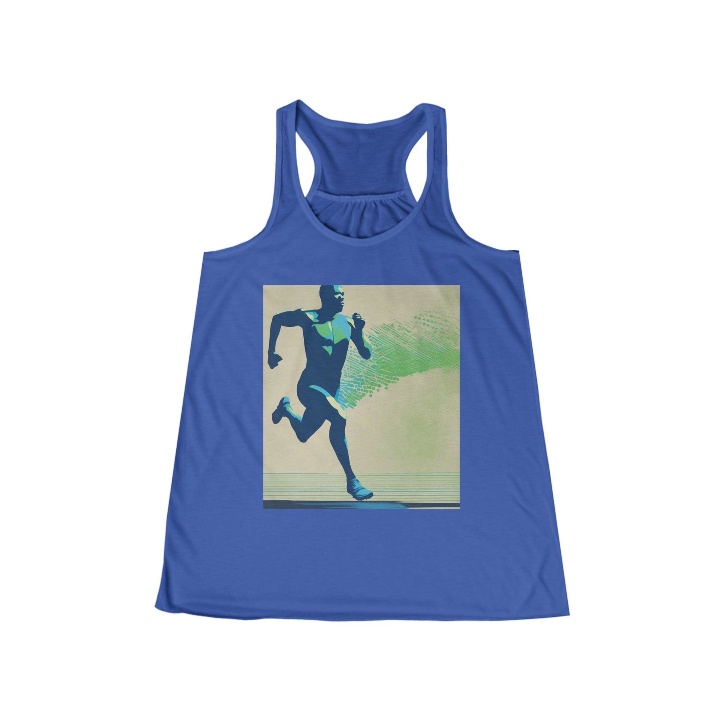 boostlete-am-crew-scene-sprinter-halftone-engraved-0092 — Women's Flowy Racerback Tank (B+C 8800)