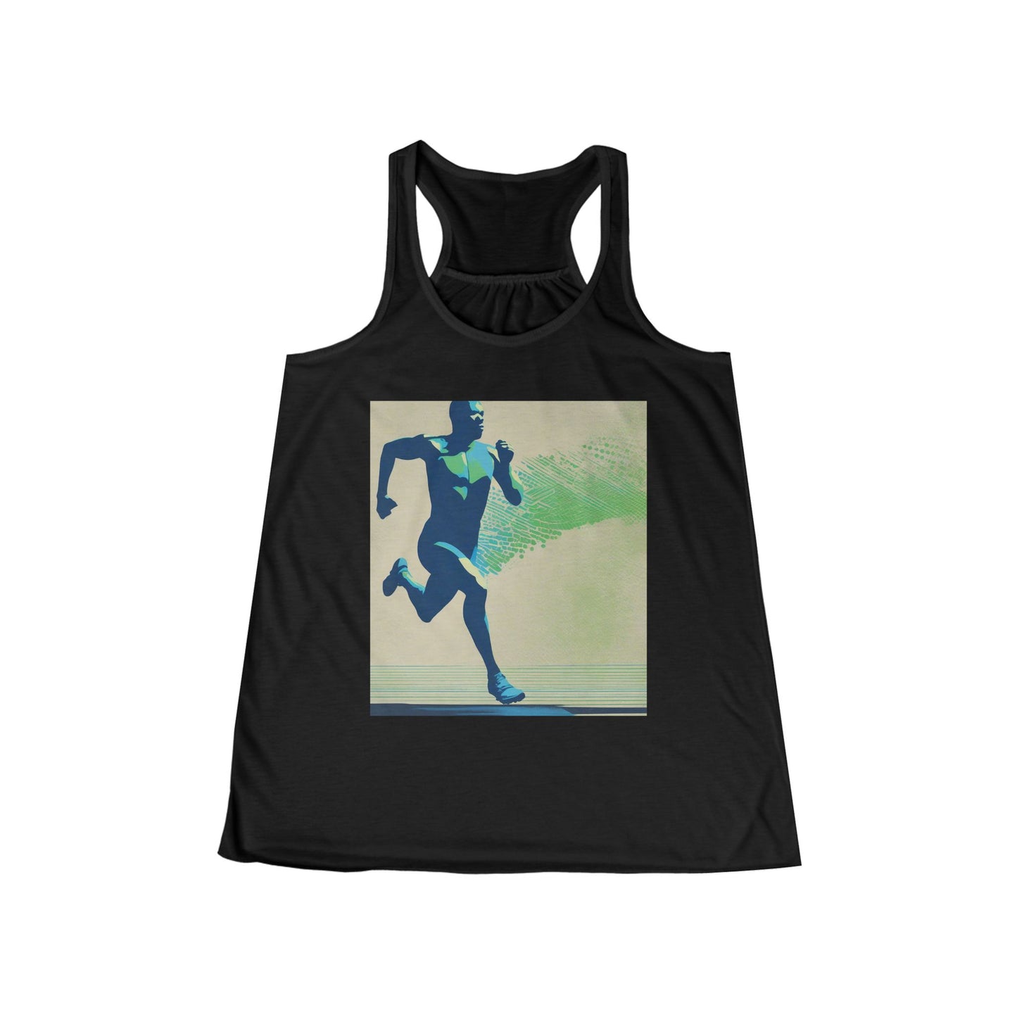 boostlete-am-crew-scene-sprinter-halftone-engraved-0092 — Women's Flowy Racerback Tank (B+C 8800)