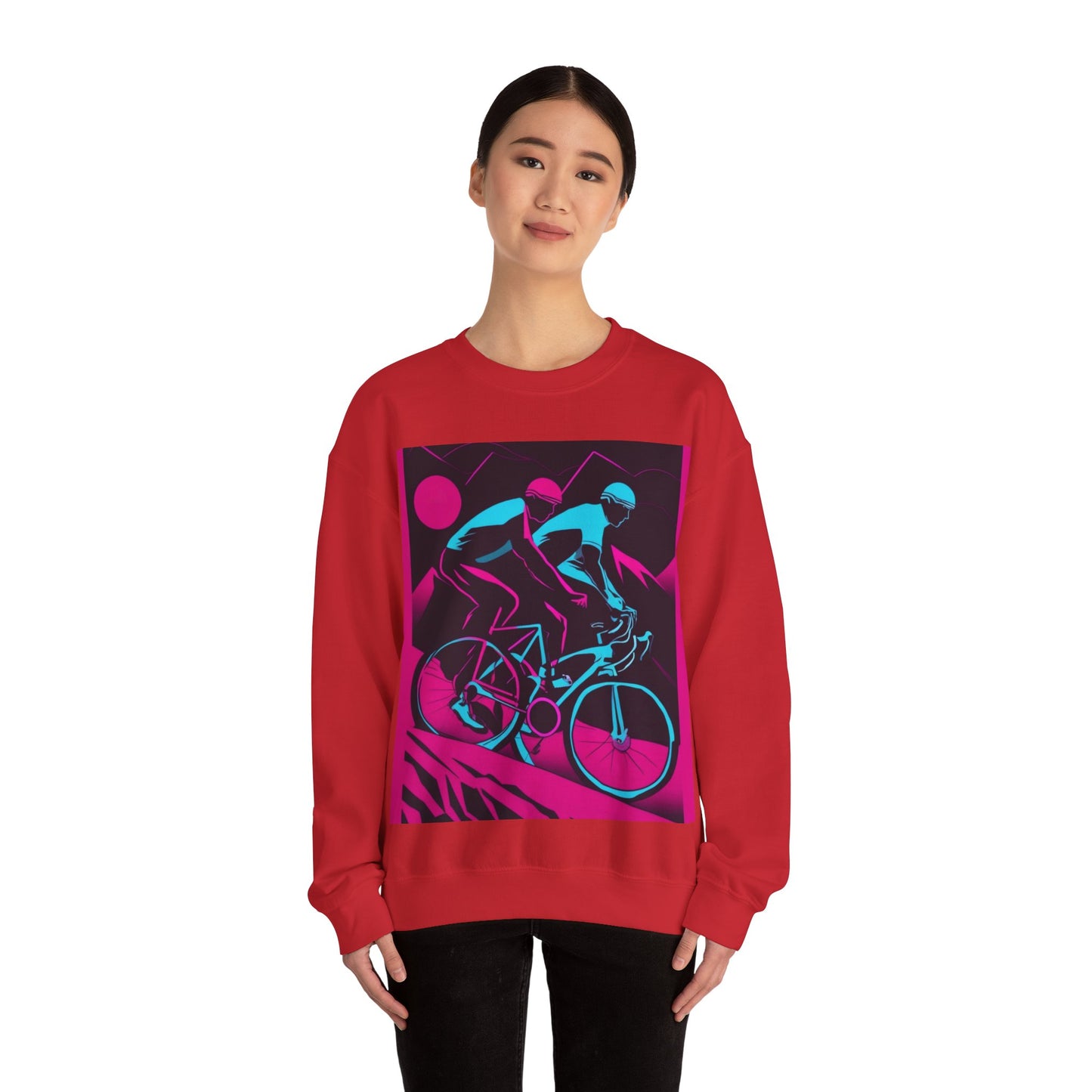 boostlete-rise-grind-scene-cyclist-outline-vector-0868 — Unisex Heavy Blend Crewneck (G18000)