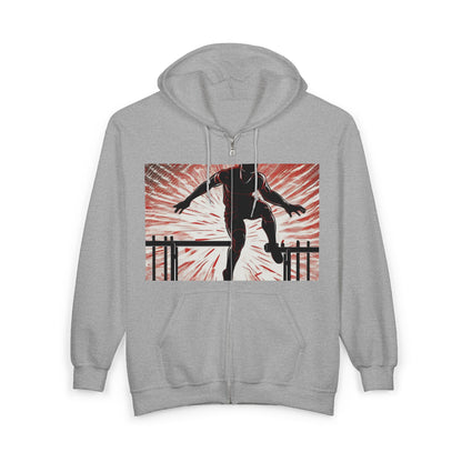 boostlete-recovery-progress-scene-hurdler-halftone-engraved-0212 — Unisex Heavy Blend Full-Zip Hooded Sweatshirt