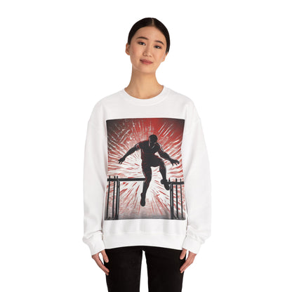 boostlete-recovery-progress-scene-hurdler-halftone-engraved-0212 — Unisex Heavy Blend Crewneck Sweatshirt (Gildan)