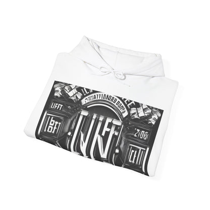boostlete-am-crew-type-lift-the-standard-banner-engraved-0665 — Unisex Heavy Blend Hoodie (G18500)