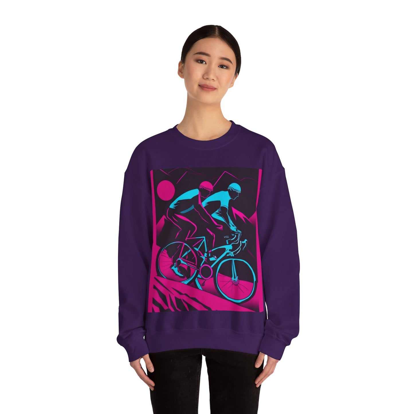 boostlete-rise-grind-scene-cyclist-outline-vector-0868 — Unisex Heavy Blend Crewneck (G18000)