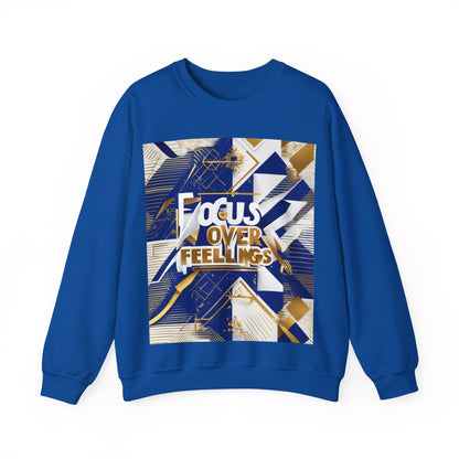 boostlete-am-crew-type-focus-over-feelings-banner-geometric-0169 — Unisex Heavy Blend Crewneck Sweatshirt (Gildan)