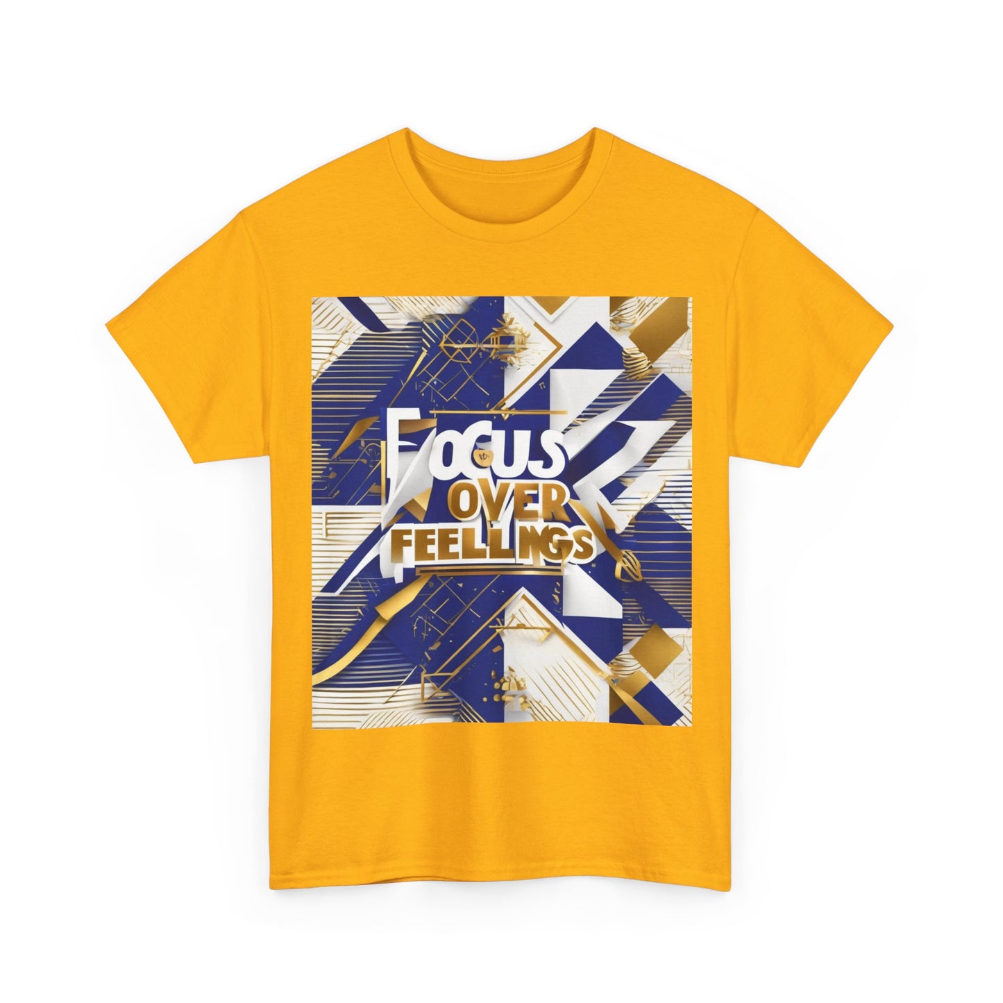 boostlete-am-crew-type-focus-over-feelings-banner-geometric-0169 — Unisex Heavy Cotton Tee (Gildan 5000)