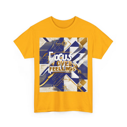 boostlete-am-crew-type-focus-over-feelings-banner-geometric-0169 — Unisex Heavy Cotton Tee (Gildan 5000)