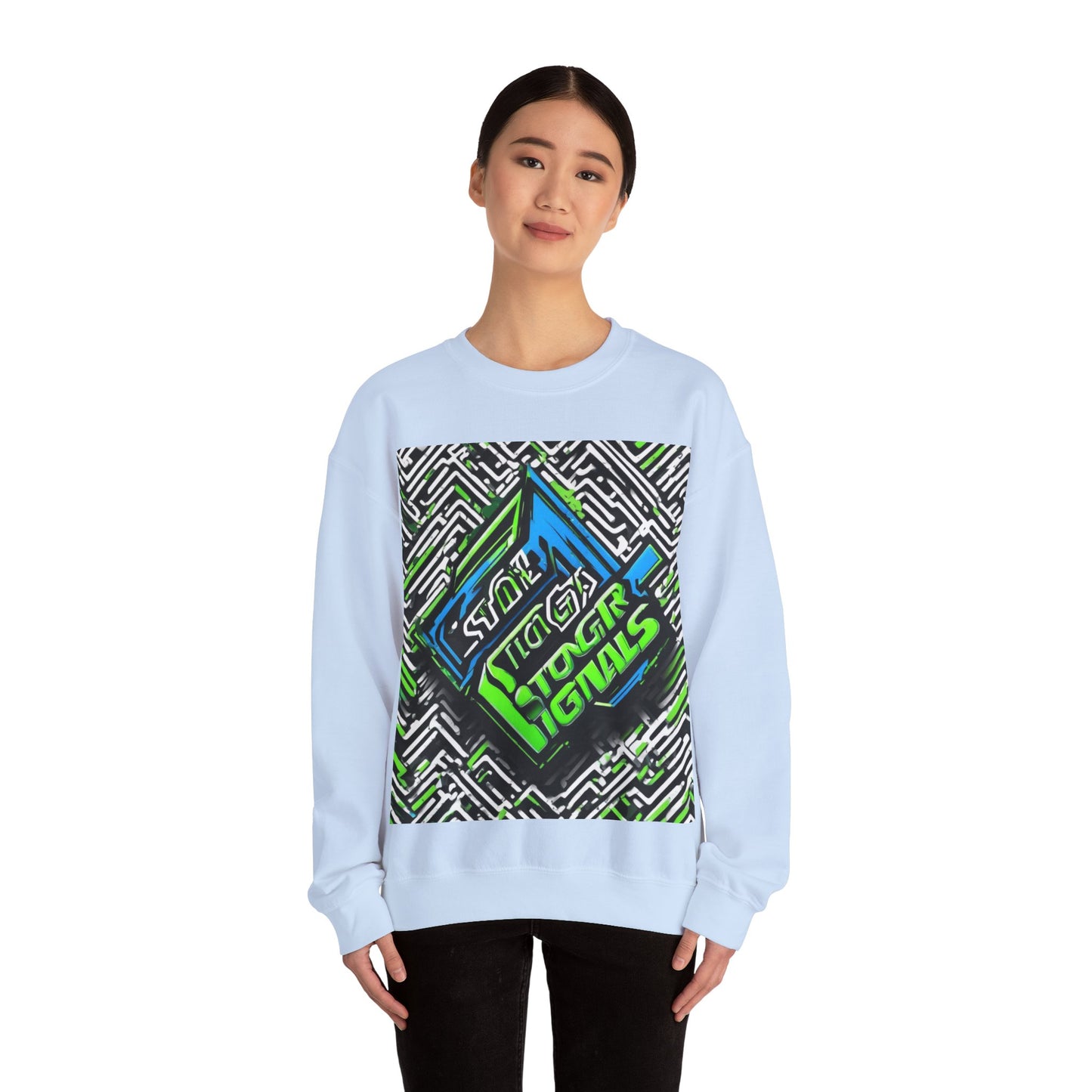 boostlete-am-crew-type-stronger-signals-diagonal-badge-1077 — Unisex Heavy Blend Crewneck (G18000)