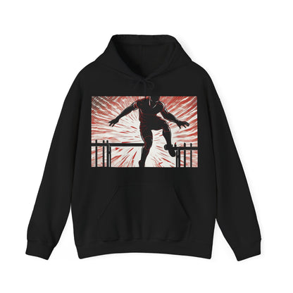 boostlete-recovery-progress-scene-hurdler-halftone-engraved-0212 — Unisex Heavy Blend Hooded Sweatshirt (Gildan)