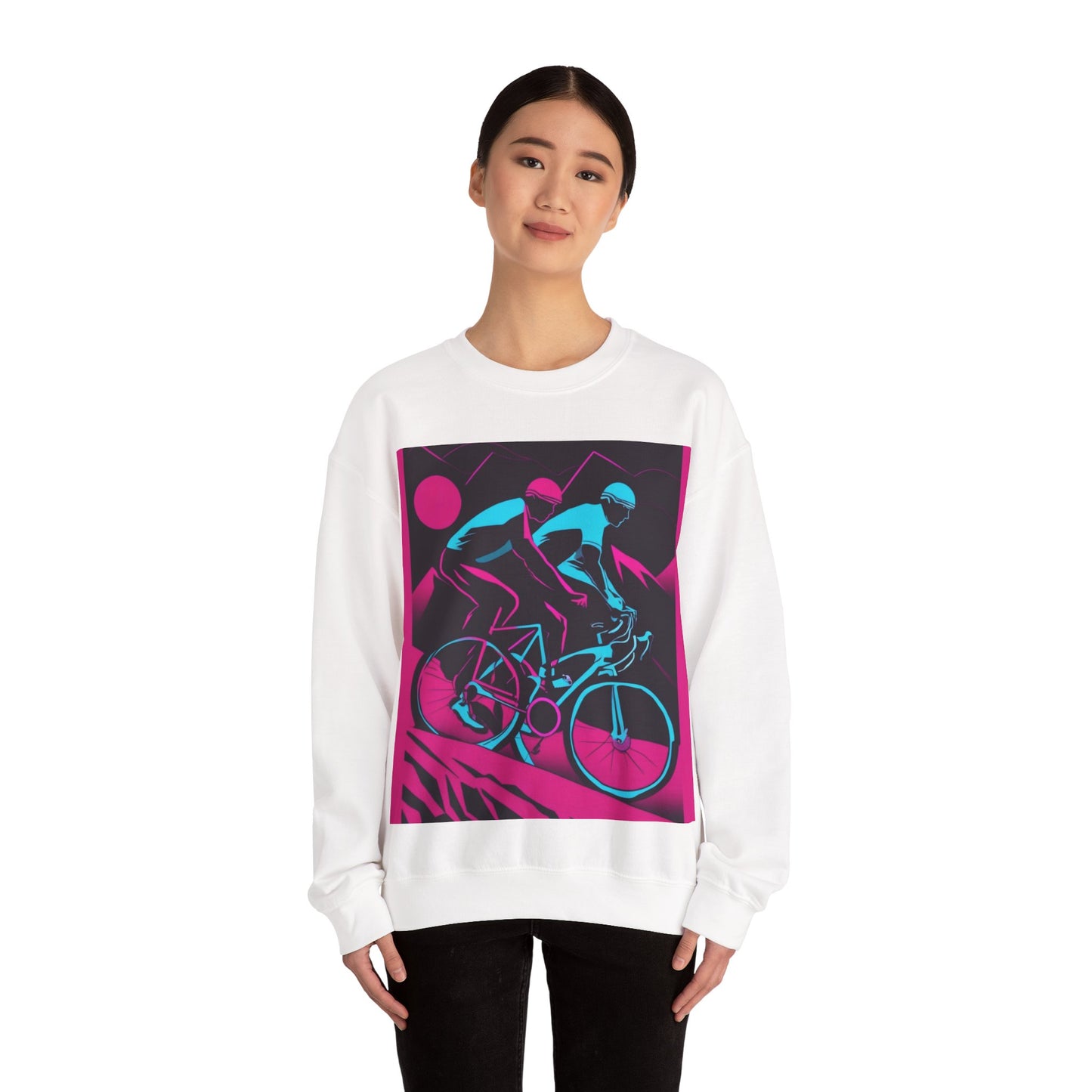 boostlete-rise-grind-scene-cyclist-outline-vector-0868 — Unisex Heavy Blend Crewneck (G18000)