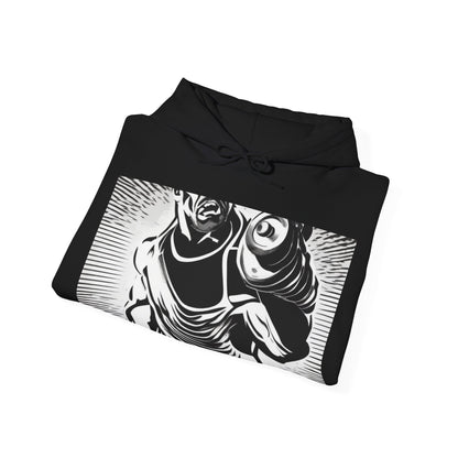 boostlete-pr-season-scene-lunge-halftone-engraved-0096 — Unisex Heavy Blend Hooded Sweatshirt (Gildan)