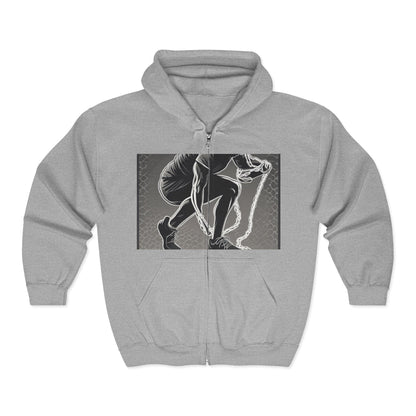 boostlete-recovery-progress-scene-runner-halftone-engraved-0068 — Unisex Heavy Blend Full-Zip Hooded Sweatshirt