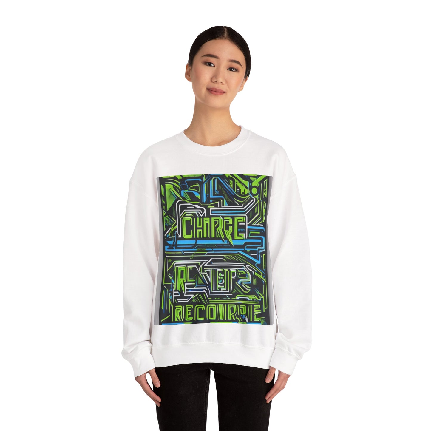 boostlete-pr-season-type-charge-train-recover-outline-over-solid-geometric-0129 — Unisex Heavy Blend Crewneck Sweatshirt (Gildan)