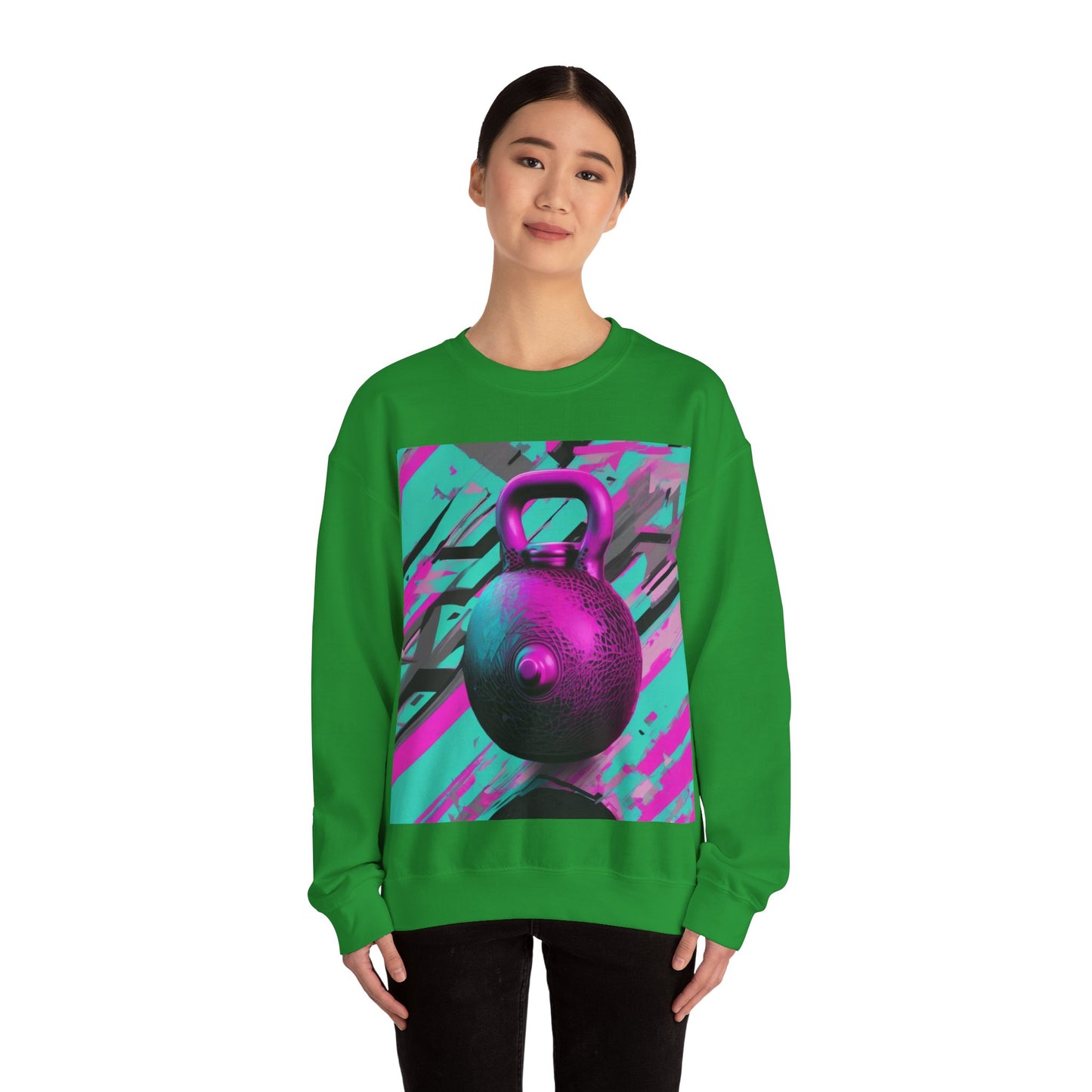 boostlete-mile-by-mile-scene-kettlebell-3d-monoline-1364 — Unisex Heavy Blend Crewneck (G18000)