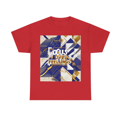 boostlete-am-crew-type-focus-over-feelings-banner-geometric-0169 — Unisex Heavy Cotton Tee (Gildan 5000)