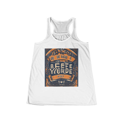 boostlete-field-day-type-be-where-your-feet-are-banner-engraved-0029 — Women's Flowy Racerback Tank (B+C 8800)