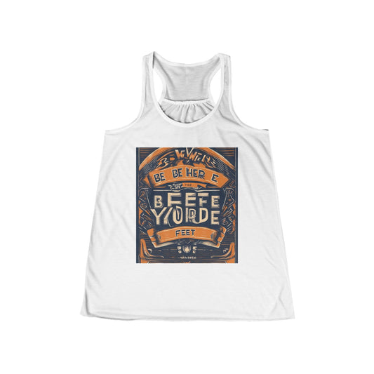boostlete-field-day-type-be-where-your-feet-are-banner-engraved-0029 — Women's Flowy Racerback Tank (B+C 8800)