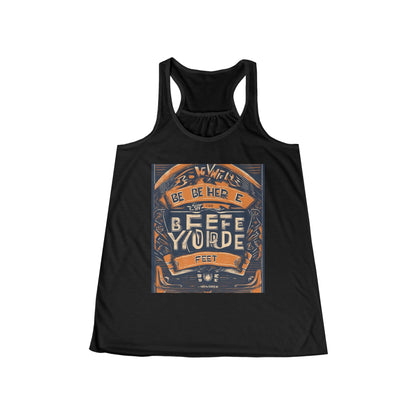 boostlete-field-day-type-be-where-your-feet-are-banner-engraved-0029 — Women's Flowy Racerback Tank (B+C 8800)
