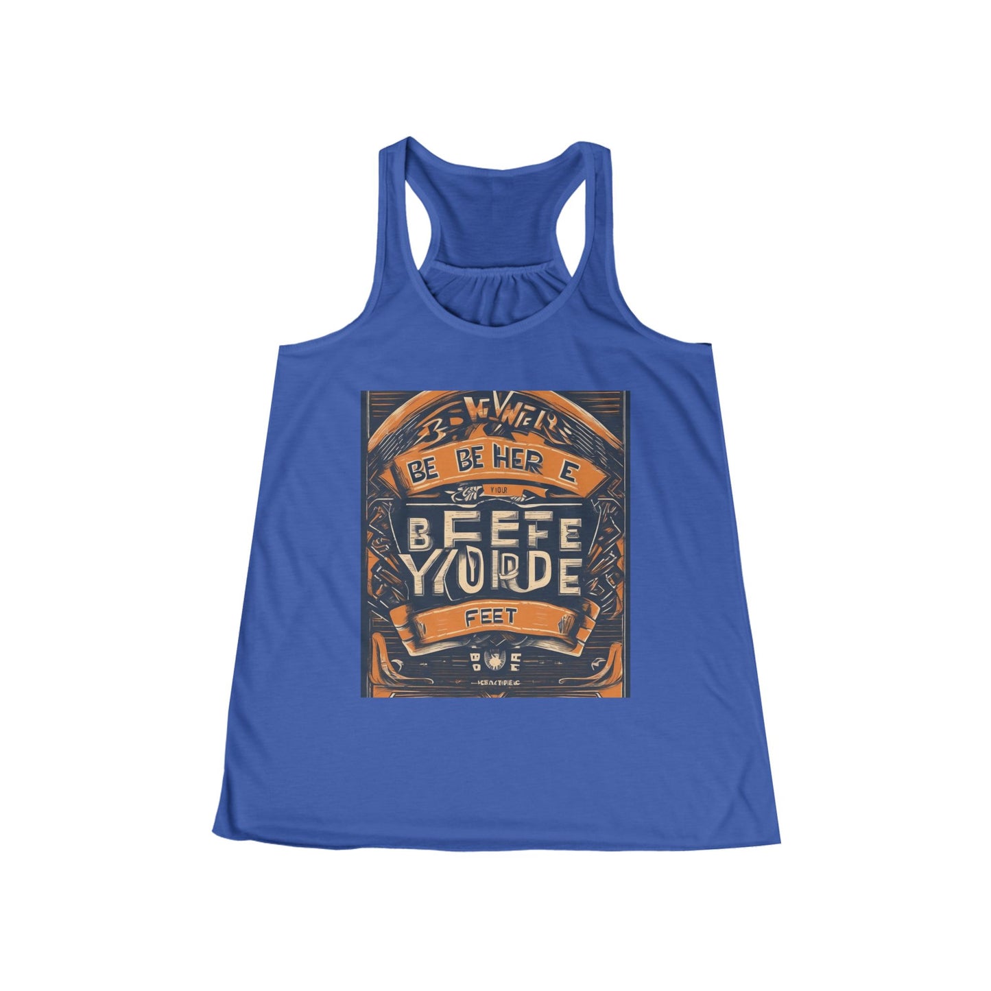 boostlete-field-day-type-be-where-your-feet-are-banner-engraved-0029 — Women's Flowy Racerback Tank (B+C 8800)