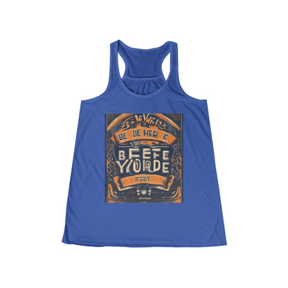 boostlete-field-day-type-be-where-your-feet-are-banner-engraved-0029 — Women's Flowy Racerback Tank (B+C 8800)