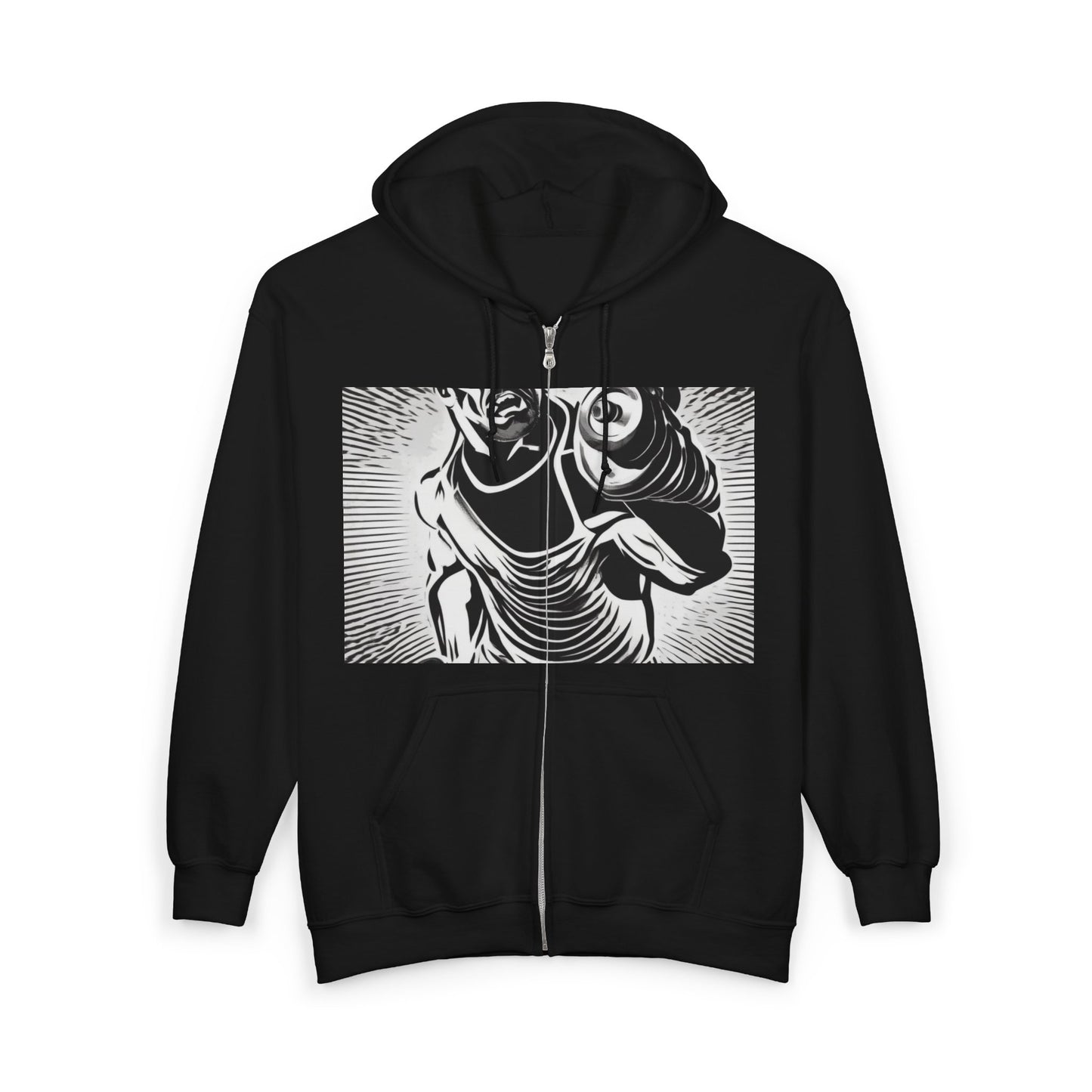 boostlete-pr-season-scene-lunge-halftone-engraved-0096 — Unisex Heavy Blend Full-Zip Hooded Sweatshirt