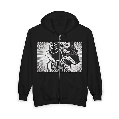 boostlete-pr-season-scene-lunge-halftone-engraved-0096 — Unisex Heavy Blend Full-Zip Hooded Sweatshirt