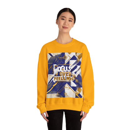 boostlete-am-crew-type-focus-over-feelings-banner-geometric-0169 — Unisex Heavy Blend Crewneck Sweatshirt (Gildan)