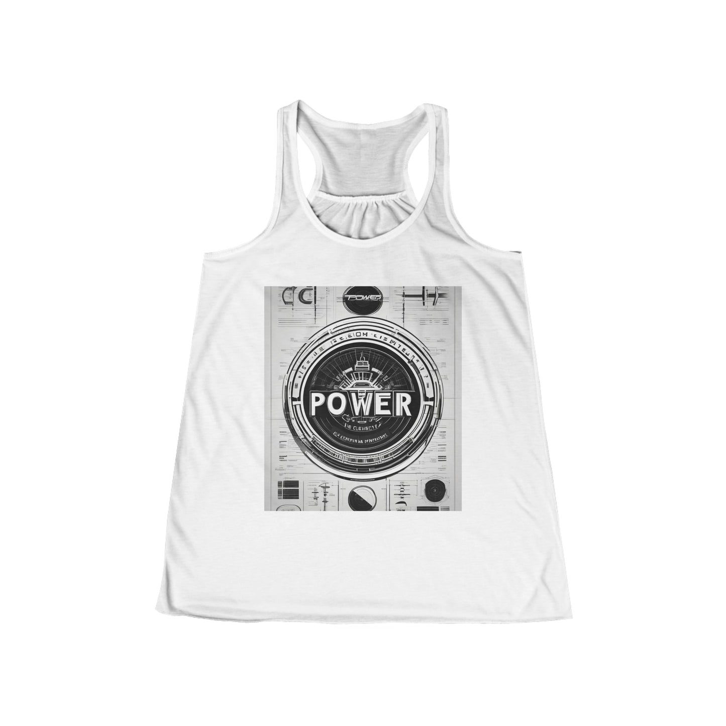 boostlete-boost-mode-type-power-in-quiet-badge-blueprint-0245 — Women's Flowy Racerback Tank (B+C 8800)